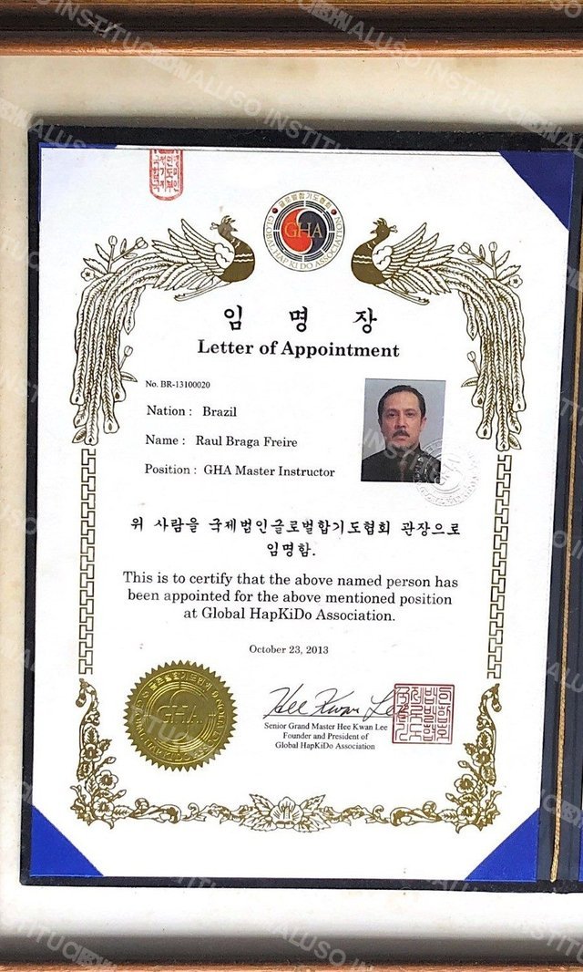Letter of Appointment — GHA Master Instructor, Global Hapkido Association, 2013