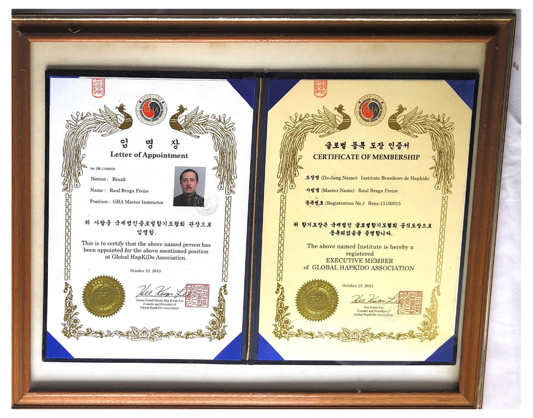 Letter of Appointment e Certificate of Membership, Global HapKiDo Association, 2013