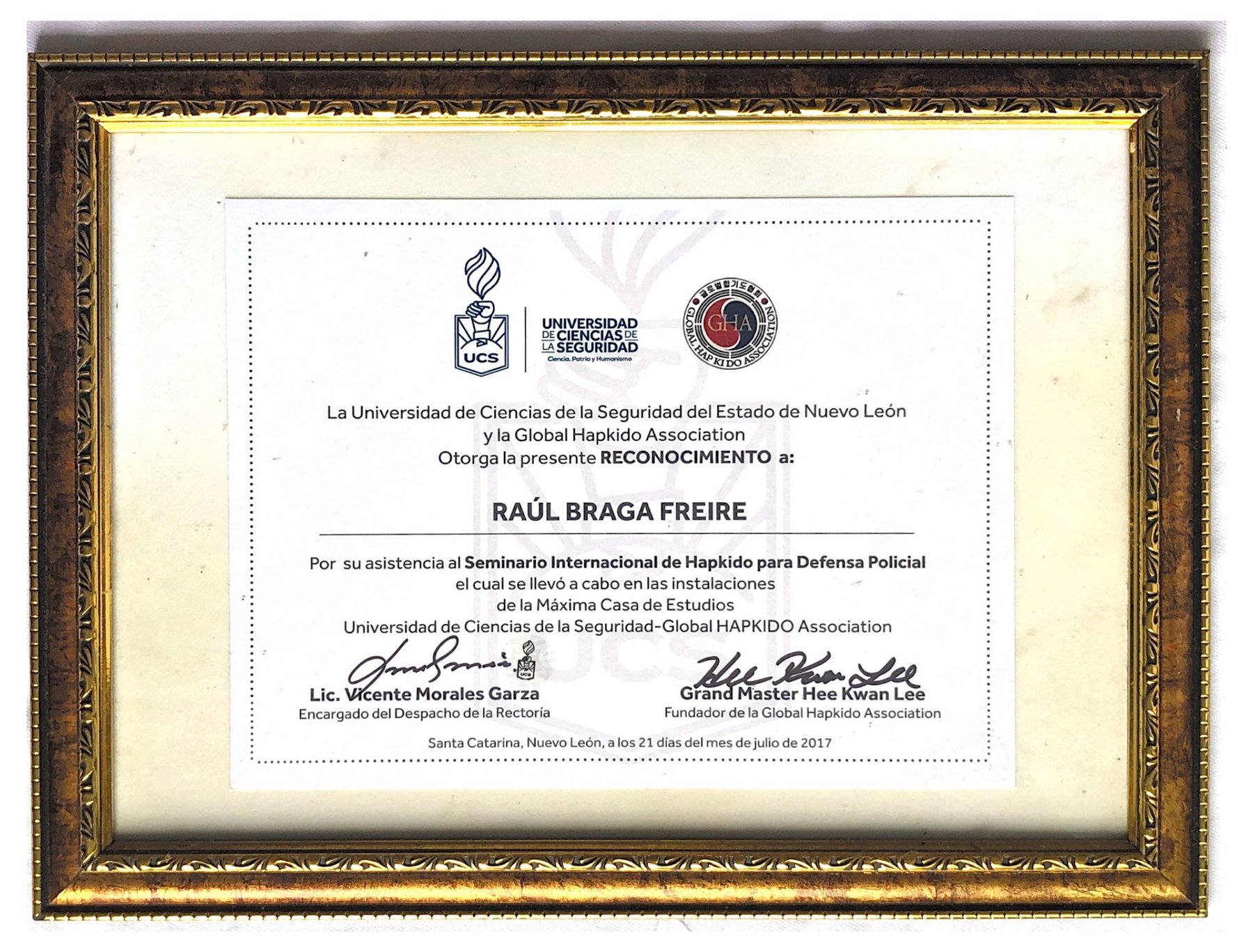 Reconhecimento do Seminário Internacional de Hapkido para Defesa Policial, Universidad de Ciencias de la Seguridad e Global Hapkido Association, Nuevo León, México, 2017